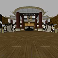 Grand Hotel Lobby Interior With Ornate Ceiling Red Columns And Wooden Floors
