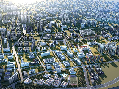 Aerial Planning of Urban City Layout With Residential Buildings Green Spaces And Road Networks 3d model