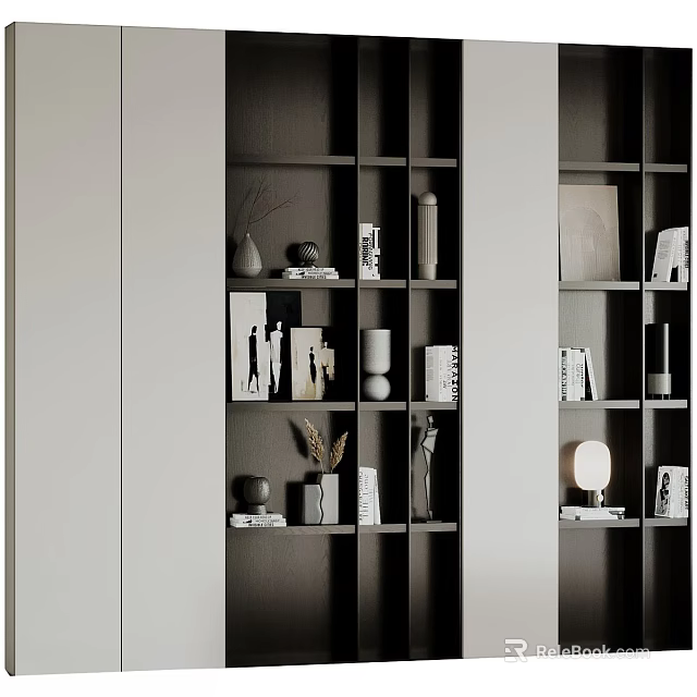Modern Minimalist Display Cabinet With Multiple Shelves Decorative Items And Books 3d model 