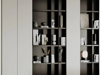 Modern Minimalist Display Cabinet With Multiple Shelves Decorative Items And Books 3d model
