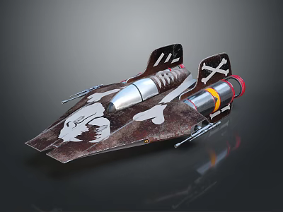 Pirate Themed Spaceship Featuring Skull Crossbones Rustic Metal And Rocket Engines 3d model
