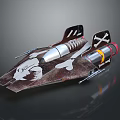 Pirate Themed Spaceship Featuring Skull Crossbones Rustic Metal And Rocket Engines 3d model
