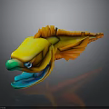 Cartoon Style Yellow And Orange Fish With Green Nose Blue Eyes Open Mouth