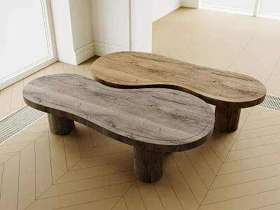 Two Modern Wooden Coffee Tables With Organic Shape And Solid Wood Legs 3d model