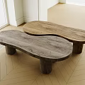 Two Modern Wooden Coffee Tables With Organic Shape And Solid Wood Legs