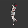 Game Movie Character Wearing White Nurse Outfit with Red Accents Black Hair Holding Red Heart
