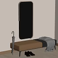 Interior Corner With Vertical Mirror Leather Bench Gray Blanket Black Umbrella And Wooden Floor 3d model