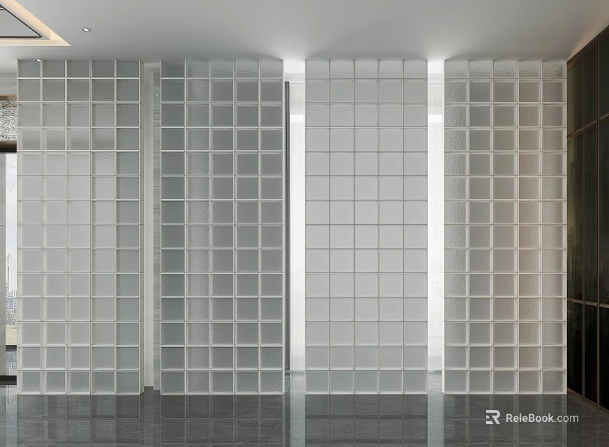 Modern Glass Room Divider With Grid Design In Contemporary Interior Space 3d model 