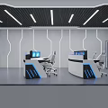 Modern Monitoring Room Interior Design With Control Consoles Computer Monitors LED Lighting And Ergonomic Chairs