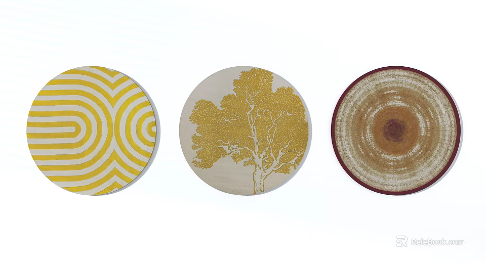 Round Rugs with Three Different Patterns Yellow White Brown Spiral Tree Ring Designs 3d model