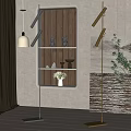 Modern Living Room Interior With Floor Lamp Wooden Shelf Green Plant And Textured Wall