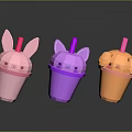 Three Colorful Cartoon Animal Ear Design Straw Cups For Daily Use