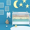 Blue Baby Nursery Room With Moon Stars Decor Crib And Toys