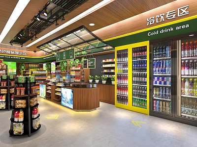 Cold Drink Specialty Store With Refrigerated Coolers Shelves And Various Beverage Products 3d model