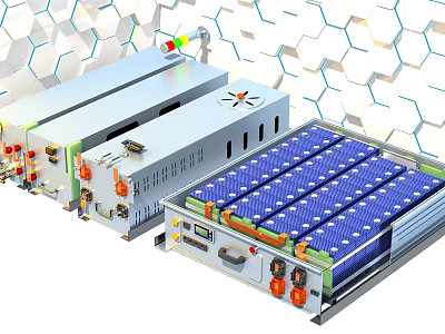 Modern Industrial Equipment With Solar Panel Array Control Unit And Cooling Fans 3d model