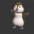 Cute Cartoon Penguin Character With Black White Body Blue Eyes Red Beak And Orange Feet