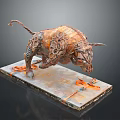 Leaping Industrial Bull Sculpture Crafted From Mechanical Gears Chains And Metal Base