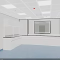 Modern Laboratory Interior Design With White Cabinets Countertops Blue Flooring Window And Ceiling Lights