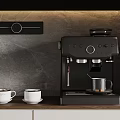Modern Black Coffee Machine With Two White Cups On Wooden Kitchen Counter
