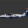 Modern Blue and White Passenger Plane with Twin Engine Blue Wings and Yellow Wingtips