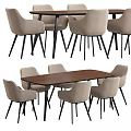 Modern Rectangular Wooden Dining Table Set With Light Colored Chairs And Black Legs 3d model