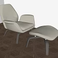 Modern Light Gray Upholstered Leisure Chair with Armrests and Ottoman Dark Wooden Legs