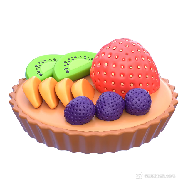 Delicious Fresh Fruit Tart With Strawberry Kiwi Blueberries And Mango Slices 3d model 