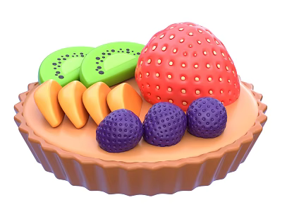 Delicious Fresh Fruit Tart With Strawberry Kiwi Blueberries And Mango Slices 3d model