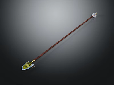 Traditional Decorative Spear With Brown Shaft And Green White Spearhead On Dark Background 3d model