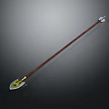 Traditional Decorative Spear With Brown Shaft And Green White Spearhead On Dark Background