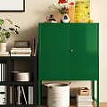 Stylish Green Cabinet With Bookshelf Books Plant And Decorative Items