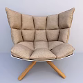 Beige Tufted Fabric Lounge Chair With White Base And Wooden Star Shaped Legs