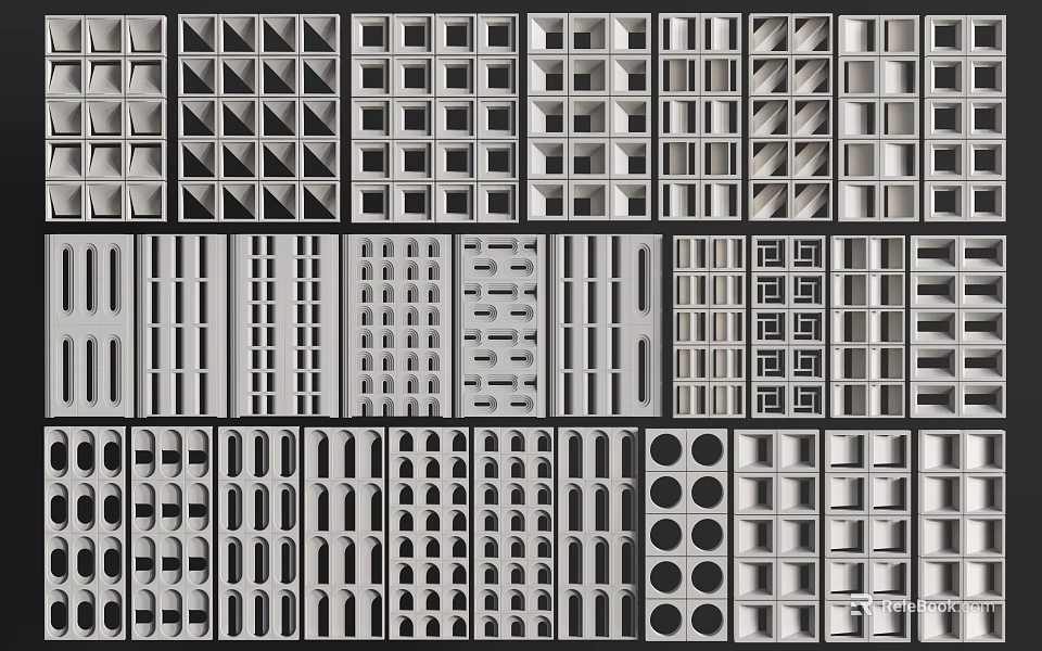 Architectural Grille Panels with Diverse Geometric Patterns for Building Facades 3d model