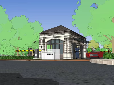 Scenic Chinese Garden Landscape with Traditional Gatehouse and Lush Trees 3d model