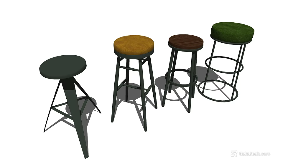 Modern Bar Stools With Metal Frames And Various Colorful Cushioned Seats 3d model 