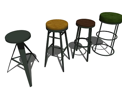 Modern Bar Stools With Metal Frames And Various Colorful Cushioned Seats 3d model