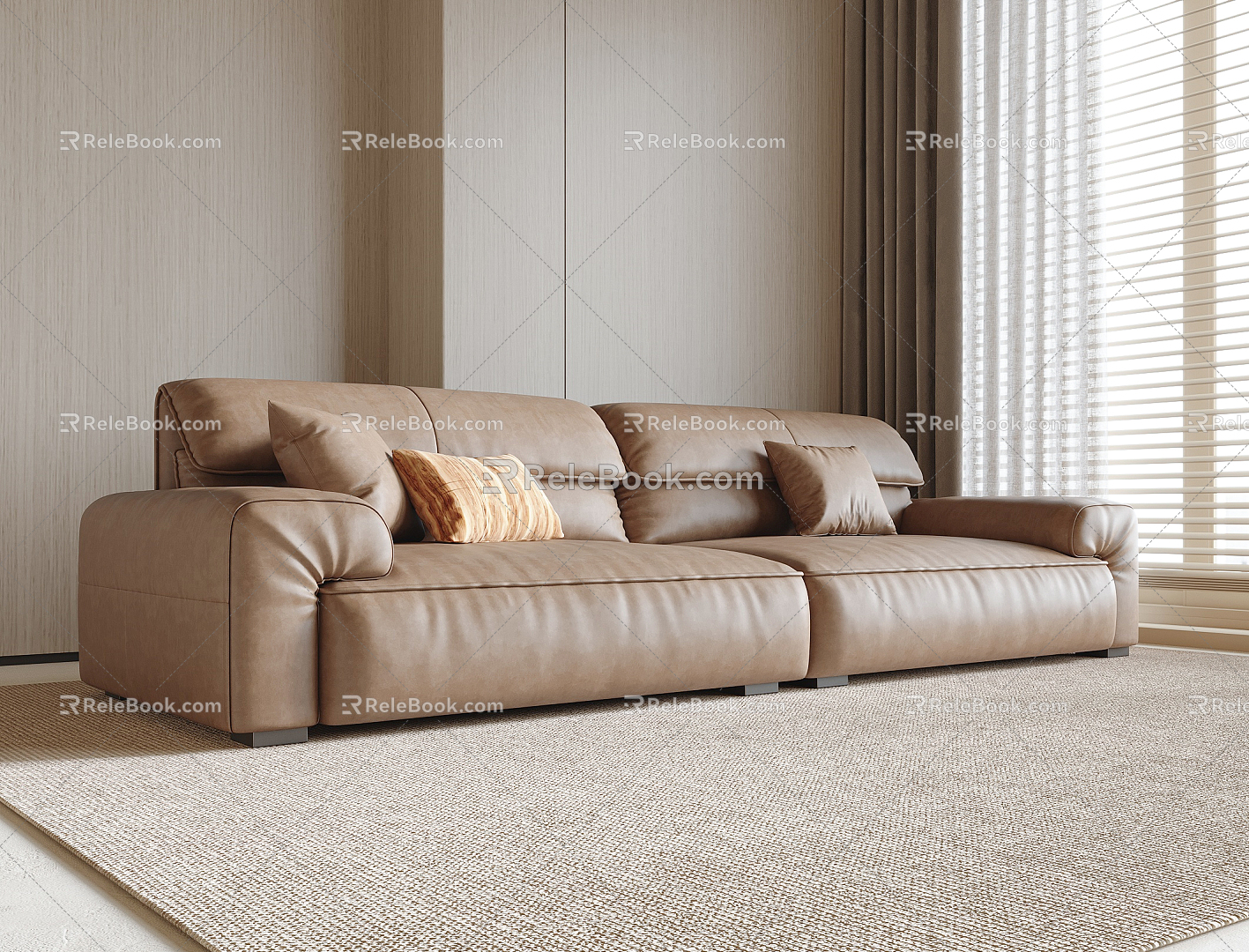 Leather Multiplayer Sofa In-line Sofa 3d model