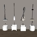 Various Types of Cleaning Mops and White Wash Basins for Daily Washing Use