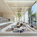 Modern Spacious Sales Office Interior With Indoor Greenery Artworks And Model
