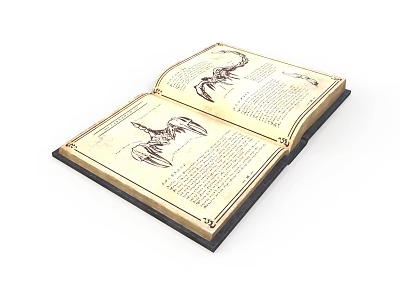 Detailed Hand Drawn Sculpture Carving Illustrations In Open Ancient Book Pages 3d model