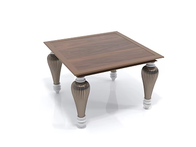 Modern Minimalist Coffee Table With Square Wooden Top Fluted Metal Legs And White Bases 3d model