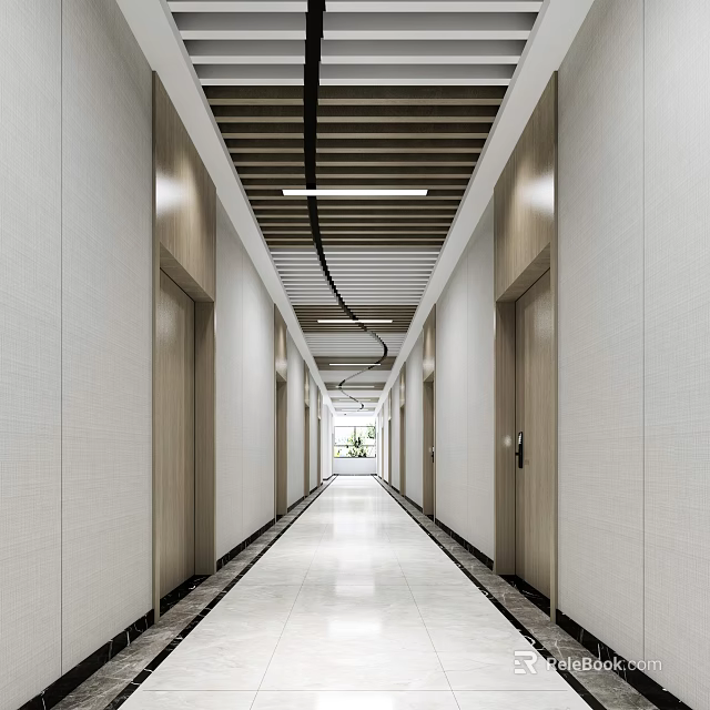 Modern Elevator Corridor With Stylish Ceiling And Lighting 3d model 