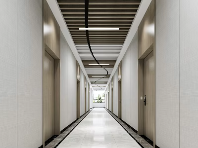 Modern Elevator Corridor With Stylish Ceiling And Lighting 3d model