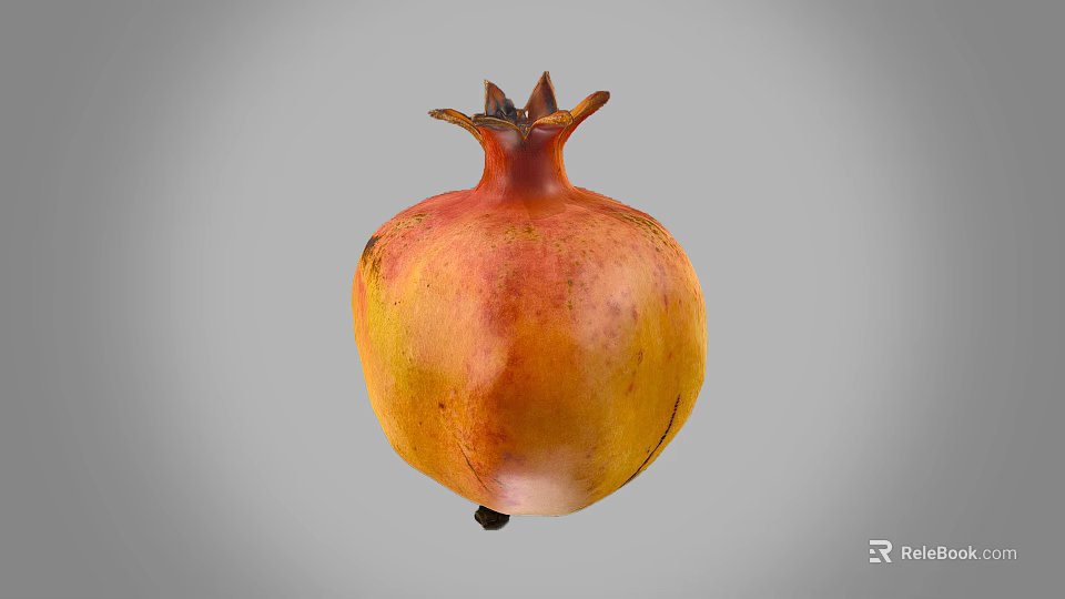 Juicy Ripe Pomegranate With Vibrant Red And Yellow Skin And Crown Like Top 3d model 
