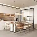 Modern Restaurant Interior Design With Dining Table Chairs Pendant Lights And Open Layout Cabinets 3d model