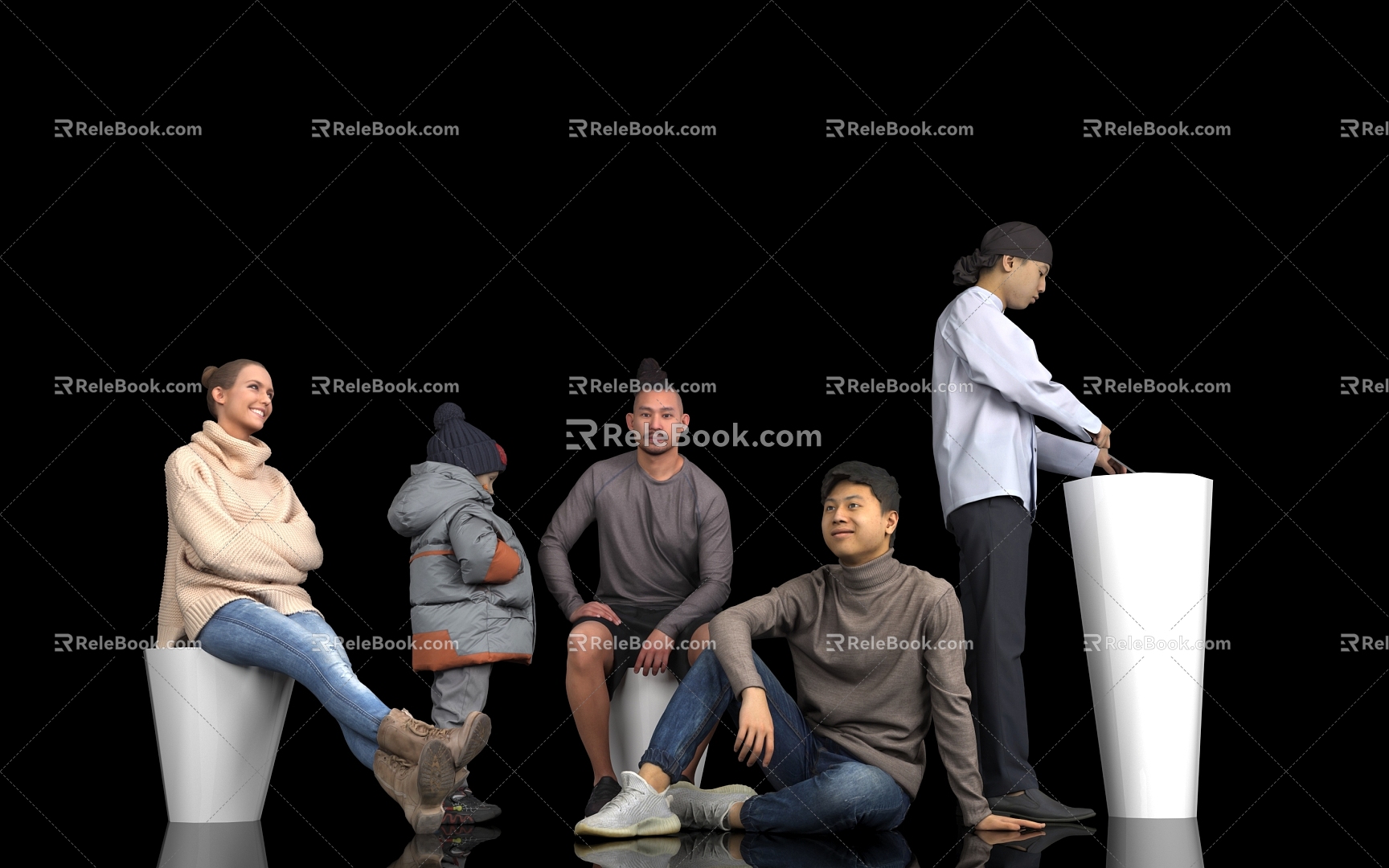 Chef Cutting Vegetables Men Women Sitting Standing Children Children Children Women Foreigners Asian People Chat Conversation Leisure 3d model