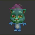 Blue Cartoon Cat Wearing White Green Cap With Green Eyes Pink Nose Arms Outstretched