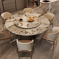 Elegant Modern Dining Room Interior With Round Table Marble Countertop And Cabinets
