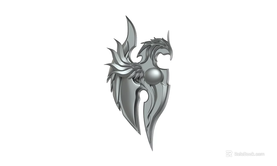 Silver Decorative Weapon With Wing Design And Central Metallic Sphere 3d model 