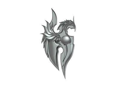 Silver Decorative Weapon With Wing Design And Central Metallic Sphere 3d model